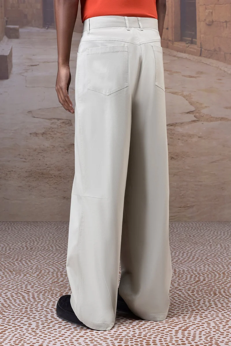 جينات ليكوانت هيمانت بنطلون واسع الساق من القطن تويل بلون أخضر السرخس الناعم